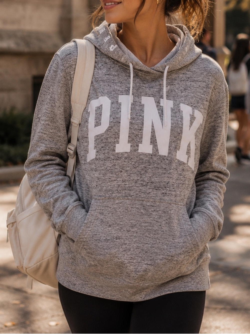 PINK Victoria's Secret Gray Crossover Tunic Hoodie Pullover Lettering Cotton